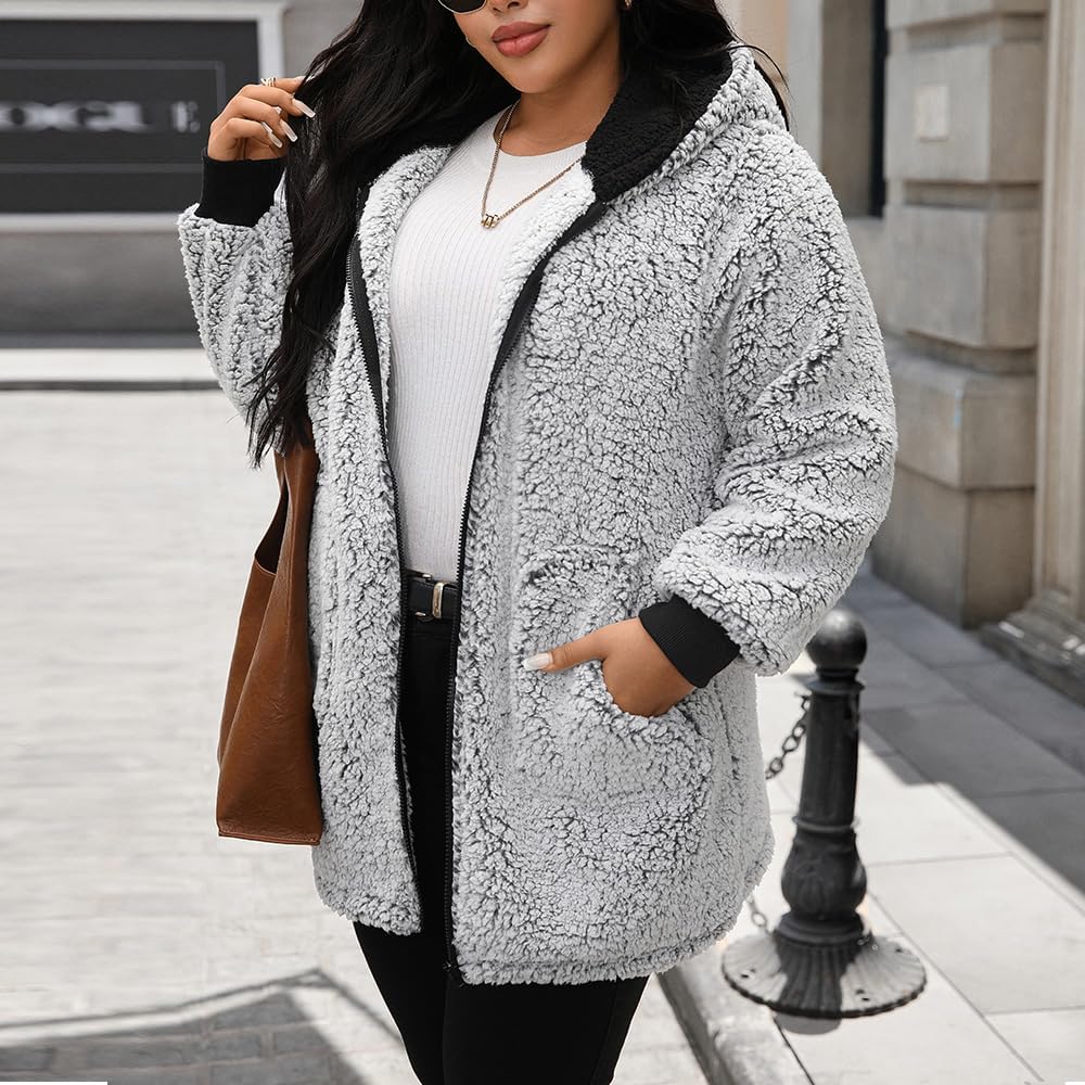 Zip Up Hoodie for Women Trendy Fleece Fall Winter Coats Sherpa Casual Jacket