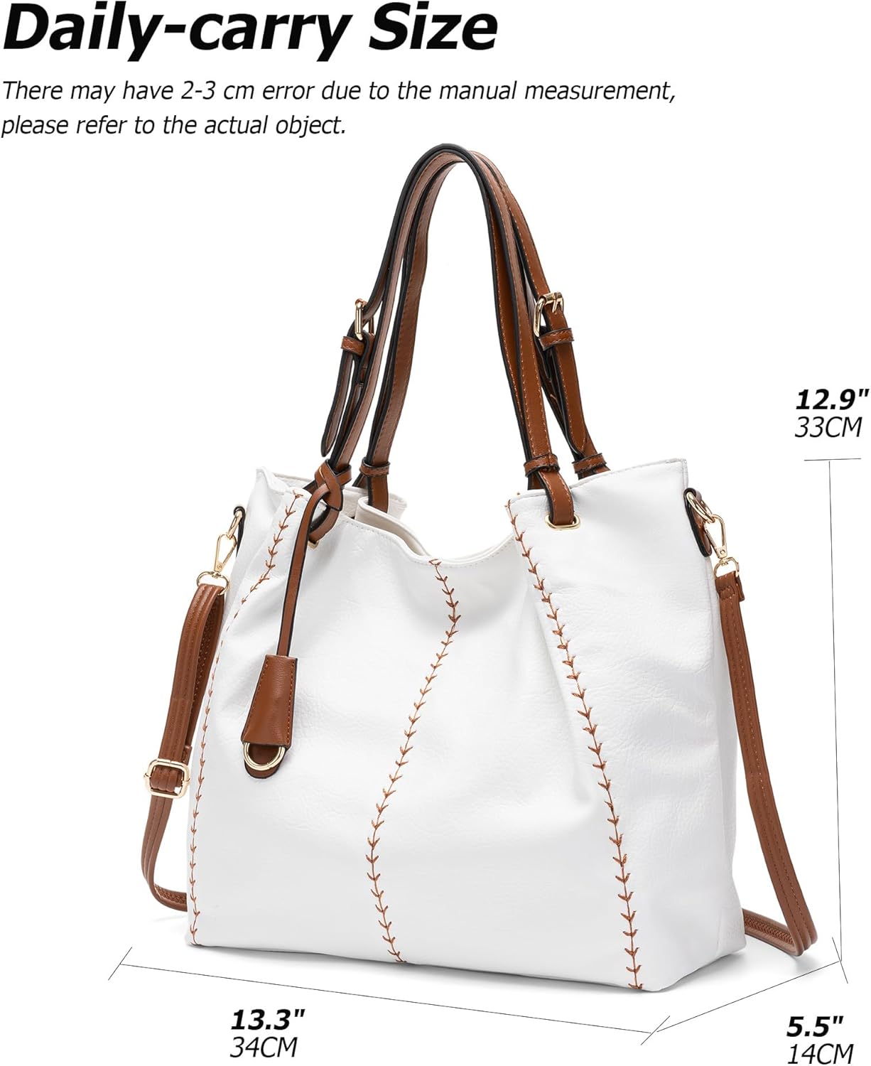 myfriday Vintage Hobo Shoulder Bag for Women Soft Leather Bucket Tote Bag Fashionable Structured Purse with Rivet Detail - Image 3