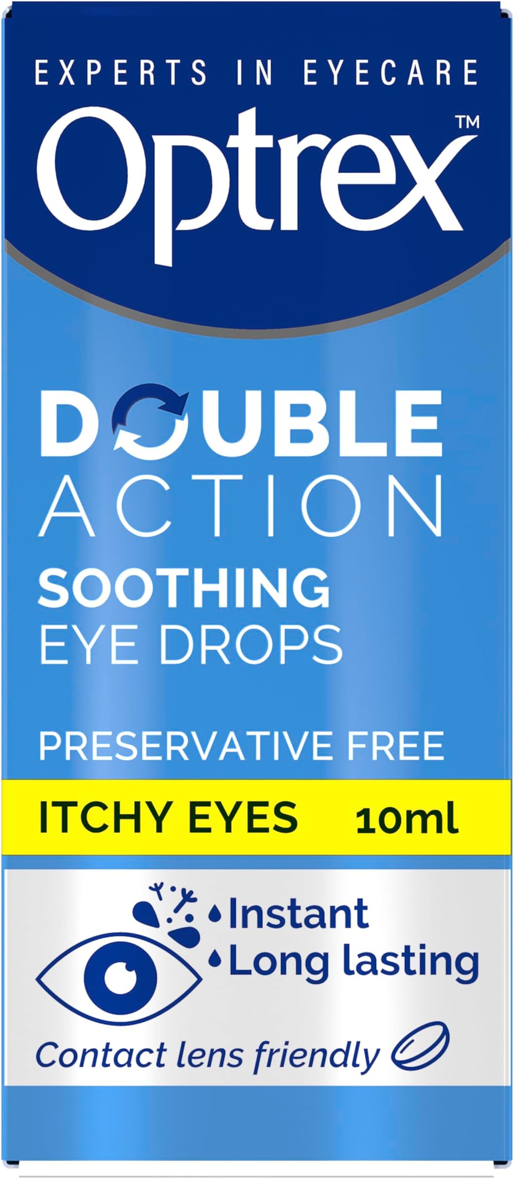 Optrex Itchy Eyes, Double Action Soothing Eye Drops, 10ml, Soothes & Protects, Cools and Relieves, Gets to Work Instantly, On the Go Relief