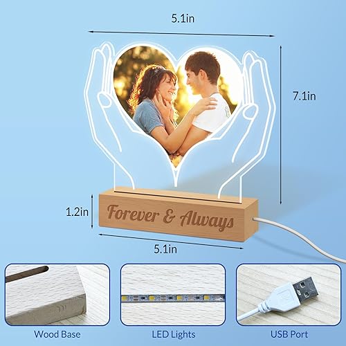 Miniatura 2 de XJone Luz nocturna con foto personalizada, lámpara LED personalizada con nombre de corazón, lámpara acrílica personalizada con imagen de regalo para