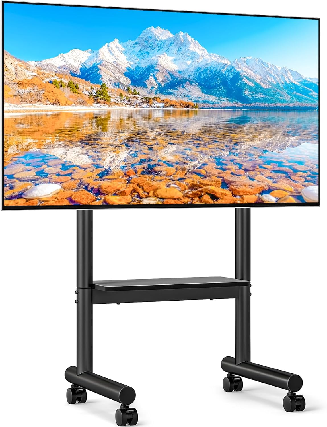 Rfiver Rolling TV Stand for 40-75 inch TVs, Portable TV Stand on Wheels up to 110 lbs, Height Adjustable Mobile TV Cart for Office, Living Room, Max VESA 400x400mm