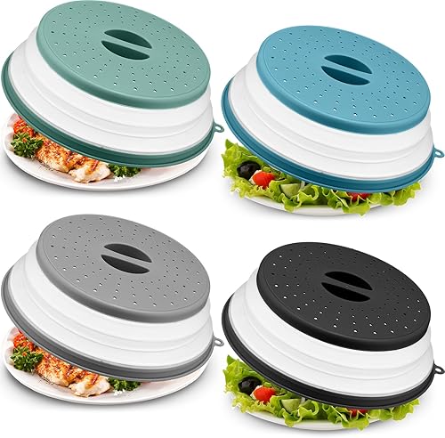 Hoolerry Paquete de 4 cubiertas de silicona para salpicaduras de microondas para alimentos, juego de utensilios de cocina, cubierta para microondas
