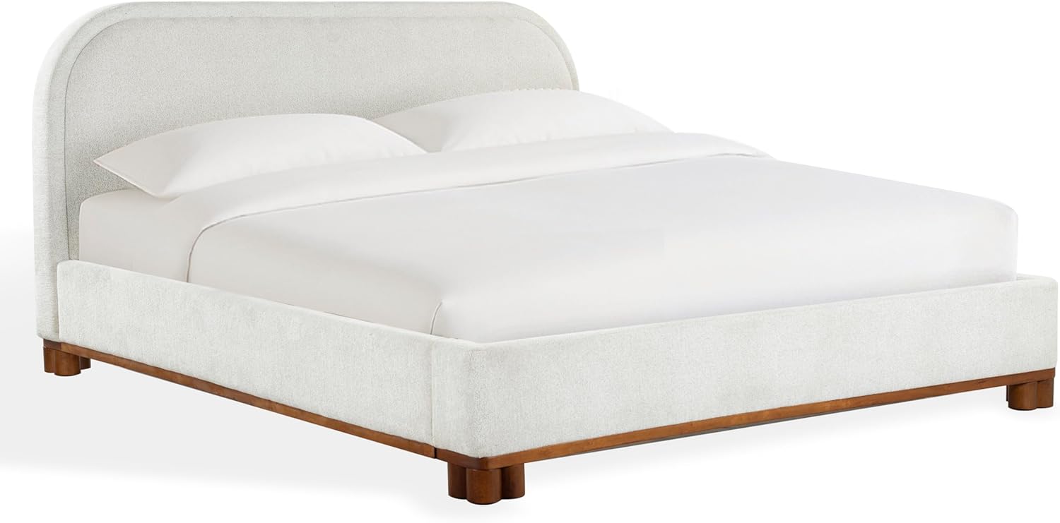 SAFAVIEH Couture Collection - Roberto Beige Chenille Queen Bed, Upholstered with Curved Headboard, No Box Spring Needed (SFV6116A-Q)