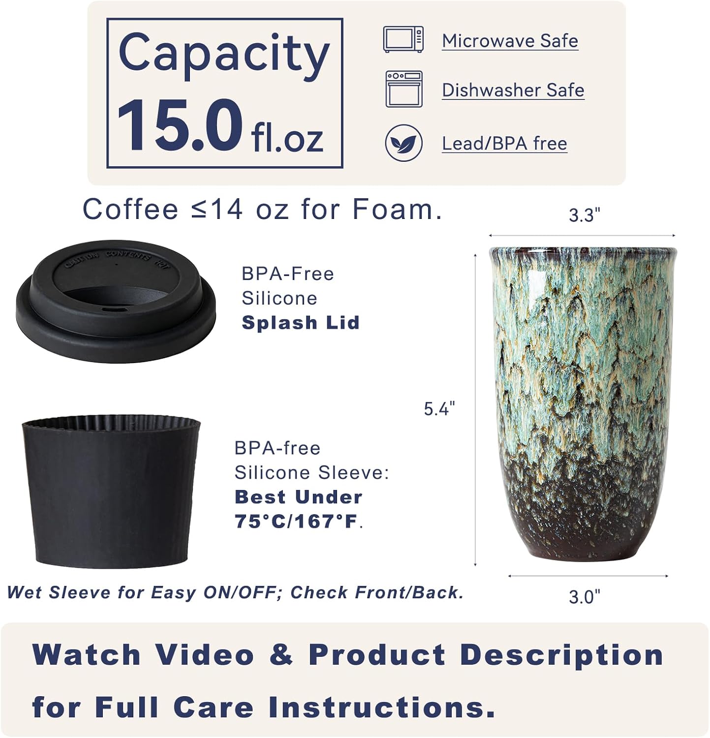 Ceramic Coffee Tumbler – Travel Mug - On the Go Coffee Mug Fit Cup Holder