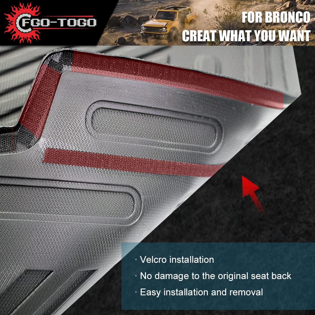 Seat Back Protector Cover for 2021 2022 2023 Ford Bronco Accessories 2 Door Cargo Cover Mat Dog Seat Liner for Backseat Backrest Mats Waterproof Anti-Scratch,Easy Install with Hook Loop Strip