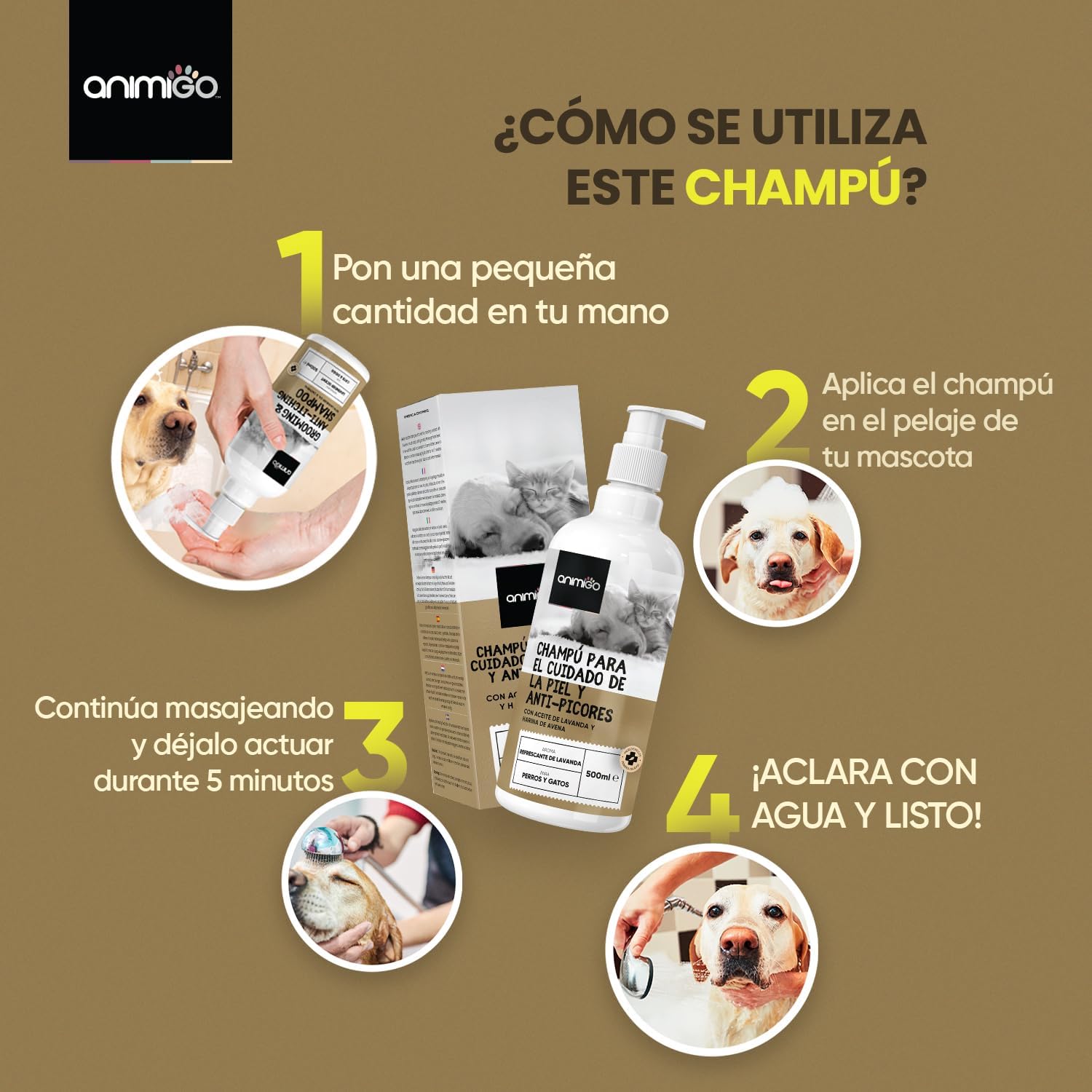 Champú Antipicor para Perros y Gatos con Aceite de Coco y Aloe Vera, 500 ml – Gel de Baño Hidratante con Lavanda, Manzanilla, Avena, Higiene para Perros Elimina Olores, Alivia el Picor – Piel Sensible 8