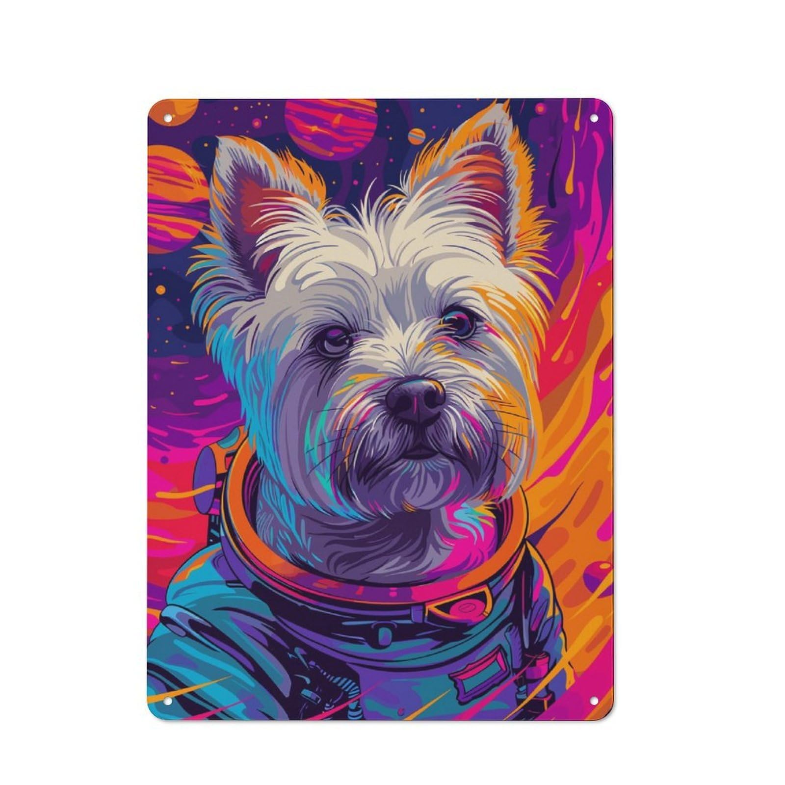 Junmoney Terrier Astronaut Space Printed Metal Sign 40X30cm For Living Room Or Hallway, For Home Wall Decor Collectors