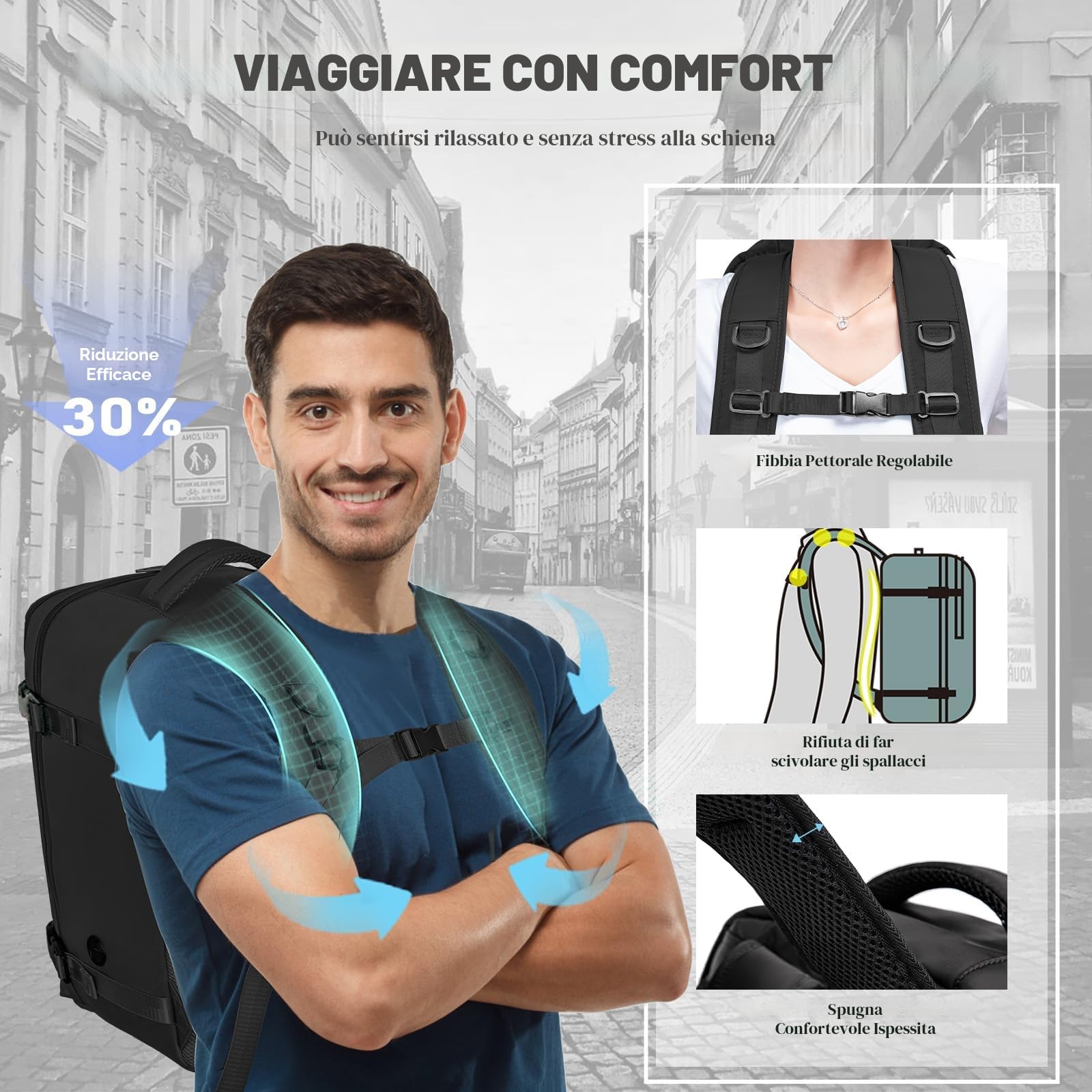 Xkdoai Zaino 40x30x20 per Ryanair Bagaglio a Mano 40x30x20 Zaino da Viaggio Aereo Bagaglio a Mano Borse Cabina Zaini Casual Unisex Borsone da Viaggio con Borsa per Bottiglie