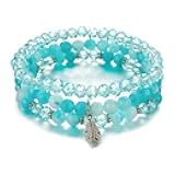 Noessla Stackable Crystal Beaded Bracelets for Women Boho Multi Layer Stretch Bracelets Natural Stone Bead Bracelet with Leaf Charm Jewelry for Women