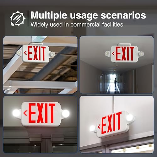 Miniatura 7 de 6 Pack Red Exit Signs with Emergency Lights, Two LED Adjustable Head Emergency Exit Light with Battery Backup,UL Listed, AC 120277V,Exit Sign Combo