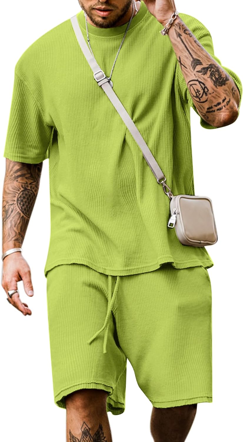 Babioboa Men's Short Sleeve Tracksuit Summer T Shirt & Shorts set 2 Pockets Oversize Two Piece Casual Daily Duty-off