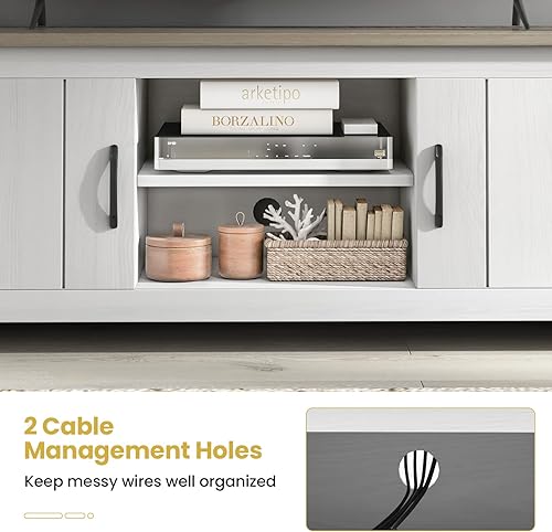 Miniatura 7 de Tangkula Soporte de TV de 2 puertas para televisores de hasta 65 pulgadas, mesa de consola multimedia de 57 pulgadas con 2 gabinetes y estantes