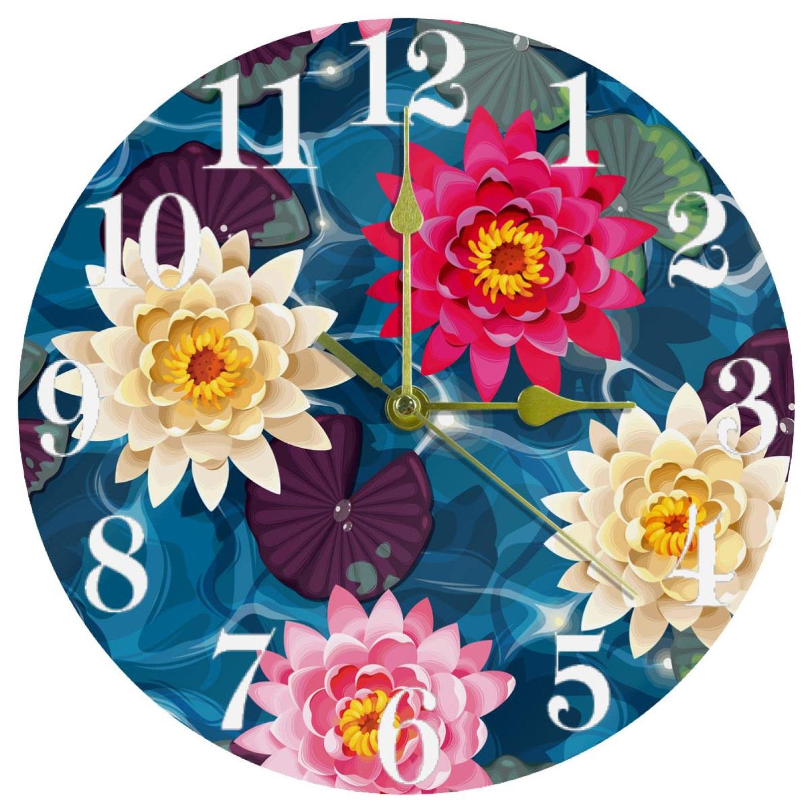 Horloge murale ronde quartz 25,4 cm bleu lotus pour cuisine