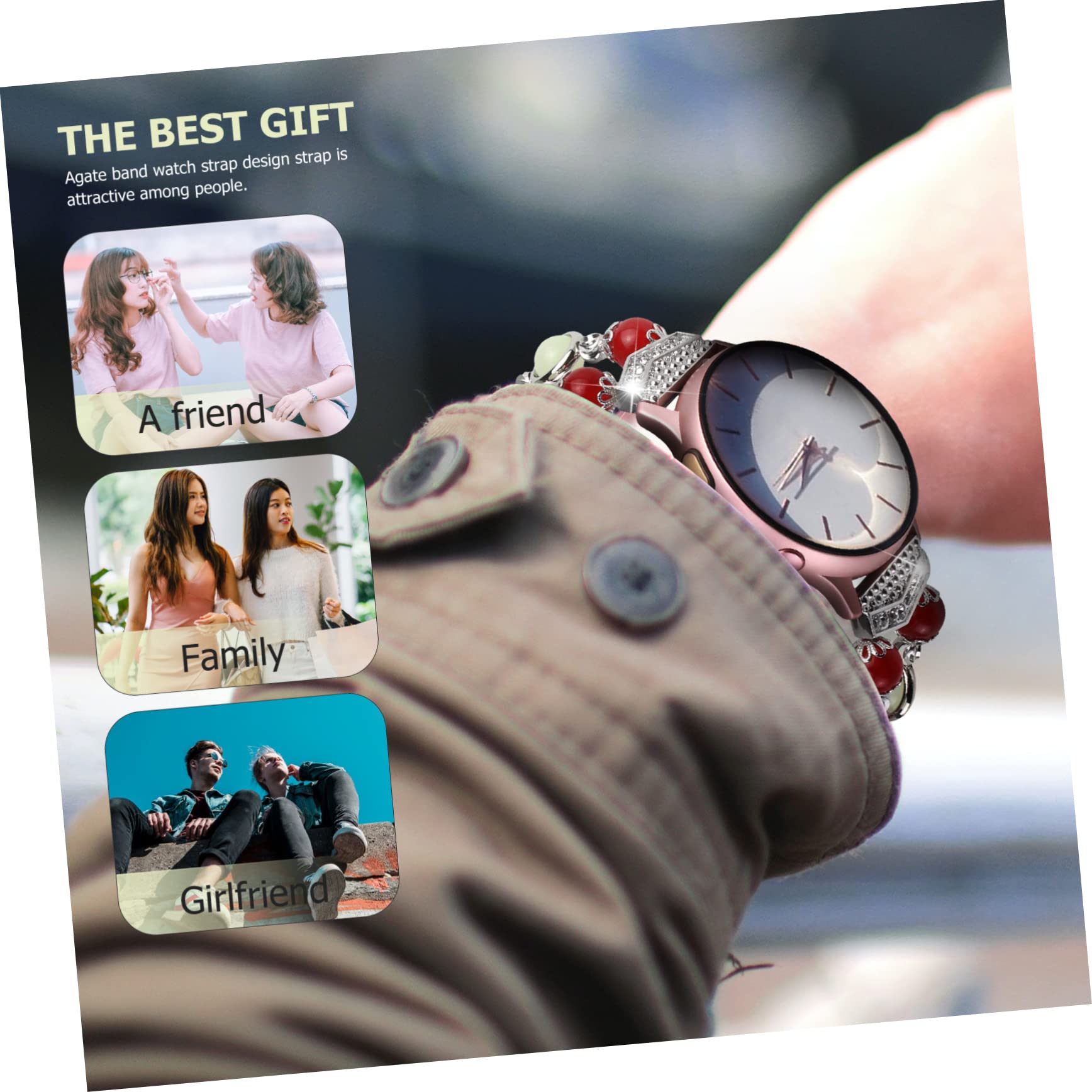 Uonlytech 2pièces Montre Connectée Bracelet Agate Élégant Compatible Watch Active Design Unique Et Confortable Style Chic Pour Accessoires De Montre