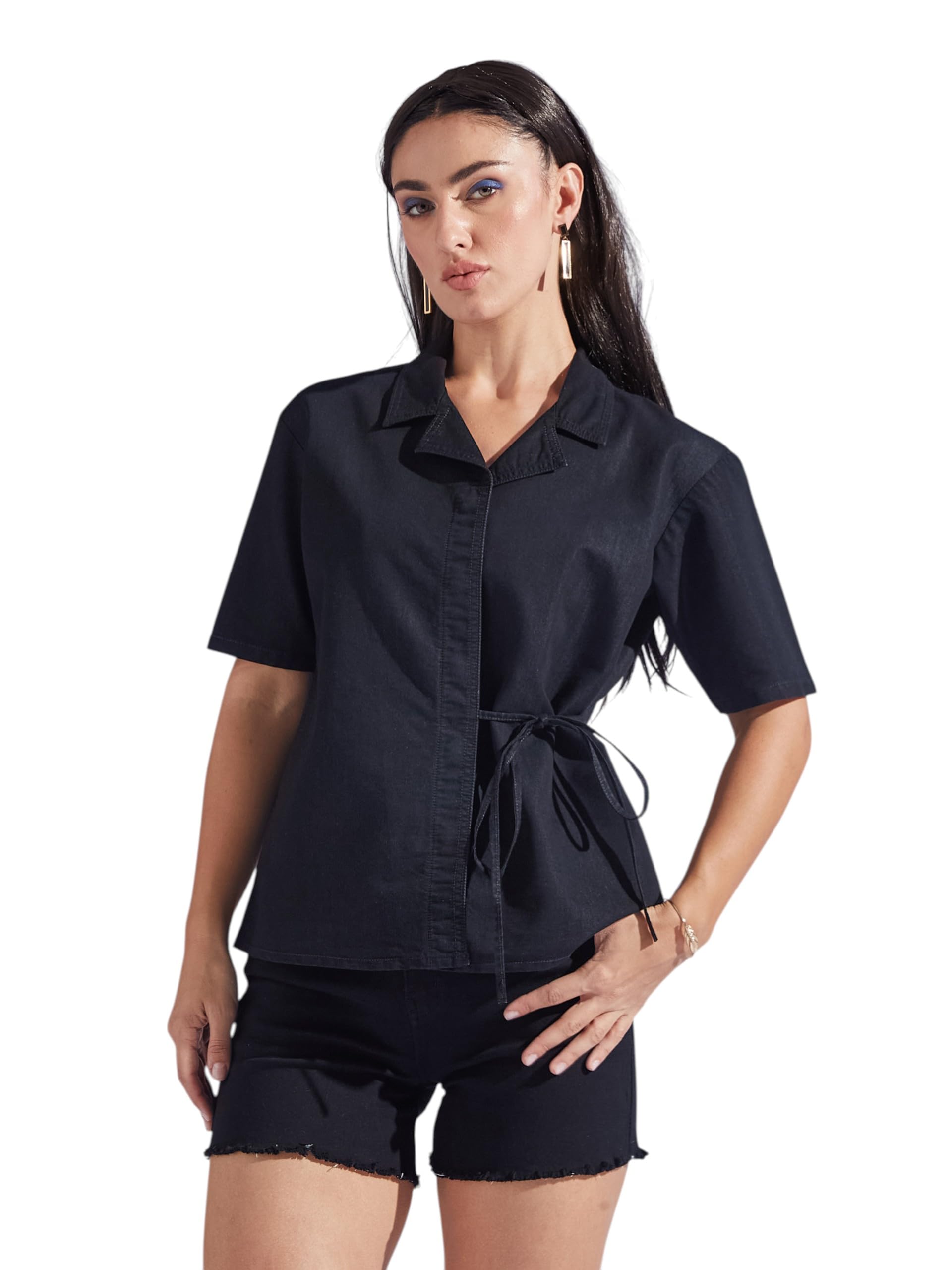 miss chase Women's Collared V-Neck 3/4 Sleeve Cotton Top-picture-37