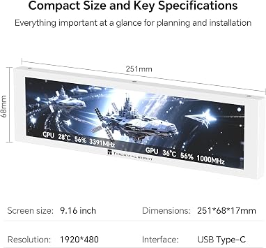 Thermalright Trofeo Vision LCD AIO ekran 9,2 inç PC monitörü, gerçek zamanlı donanım izleme için USB Type-C ekran, oyun bilgisayar kasası/CPU soğutucu için önceden ayarlanmış temalar (TrofeoVision | Gerçek Zamanlı Donanım İzleme için USB Tip-C Ekran, Oyun PC Kasası/CPU Soğutucusu için Önceden Ayarlanmış Temalar