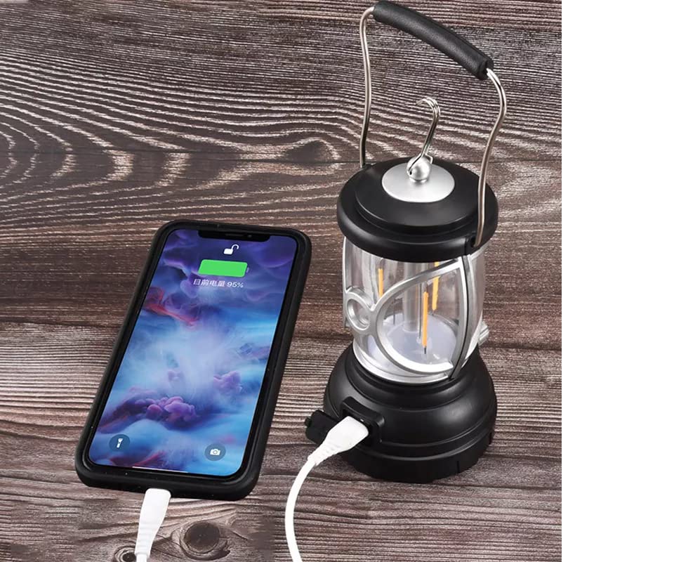 Image of QAWACHH Vintage 2 Color LED Camping Lantern Light Type-C Rechargeable Hanging Artistic Retro Outdoor Tent Light for Yard Patio Garden Lawn