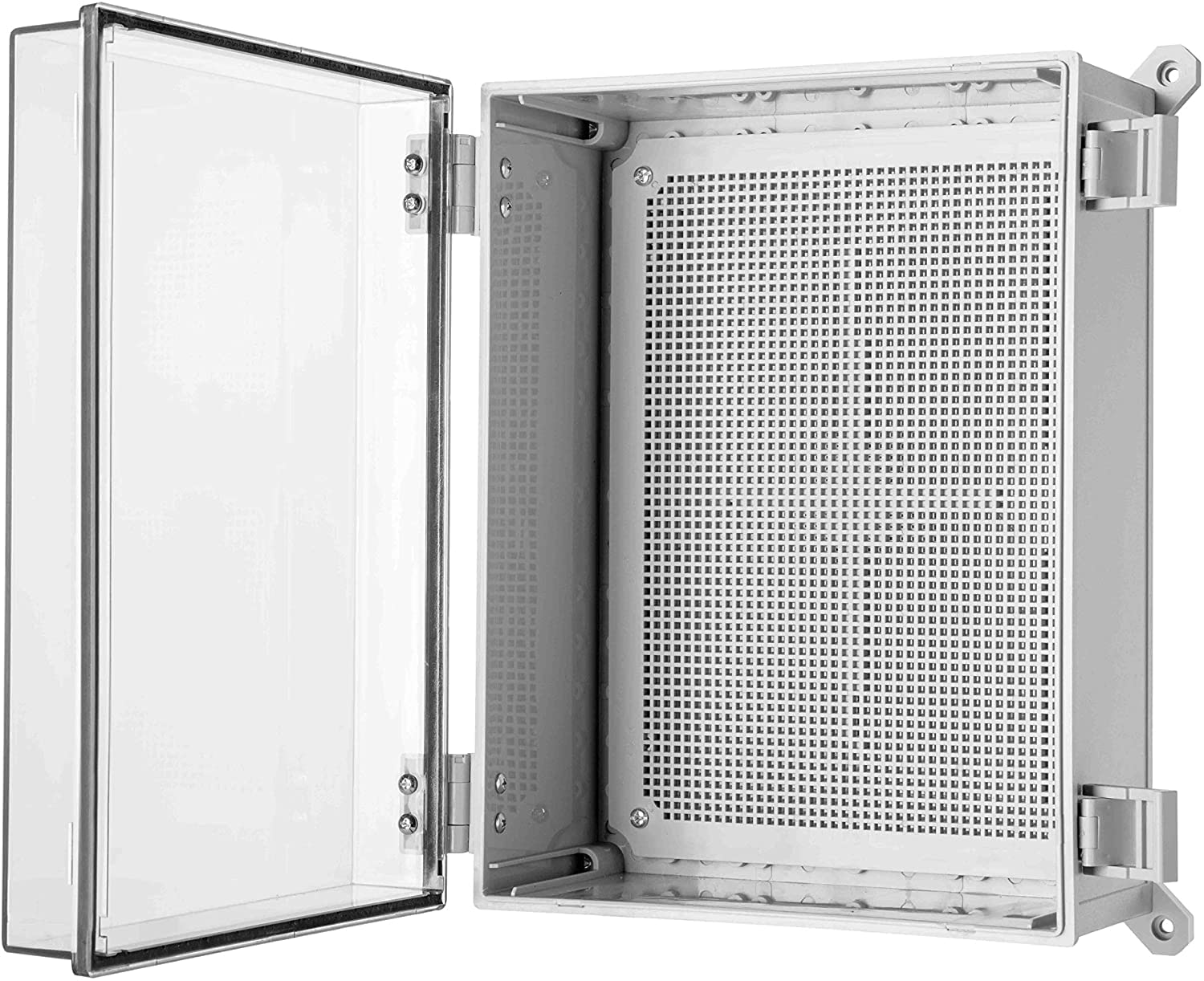 IP67 Waterproof Electrical Junction Box – 11.8" x 15.7" x 6.7" ABS Outdoor Weatherproof Enclosure, Hinged Clear Cover, Mounting Plate & Wall Brackets Included, Indoor/Outdoor Use (4 Pack)