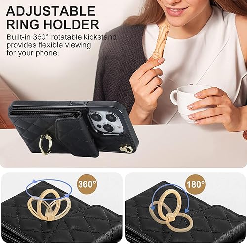 Miniatura 5 de Asuwish Funda de teléfono para iPhone 13 Pro de 6.1 pulgadas con protector de pantalla de vidrio templado, correa de muñeca, anillo de bloqueo RFID,