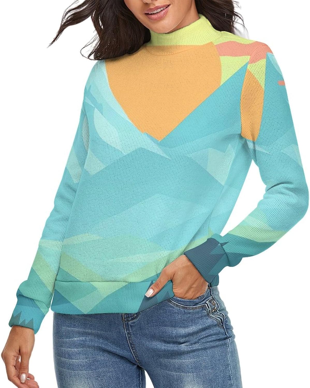 Native American Sweater Womans Long Sleeve Turtleneck Sweater Slim Tops Shirts Thermal Underwear Tops Casual Clothes