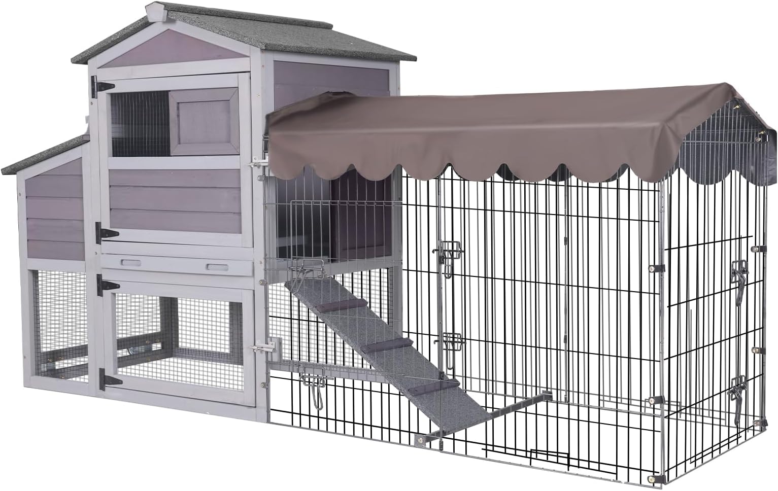 Aivituvin Chicken Coop Mobile Hen House with Metal Run Outdoor Rabbit Hutch Wooden Chicken Tractor with Wheels 82"