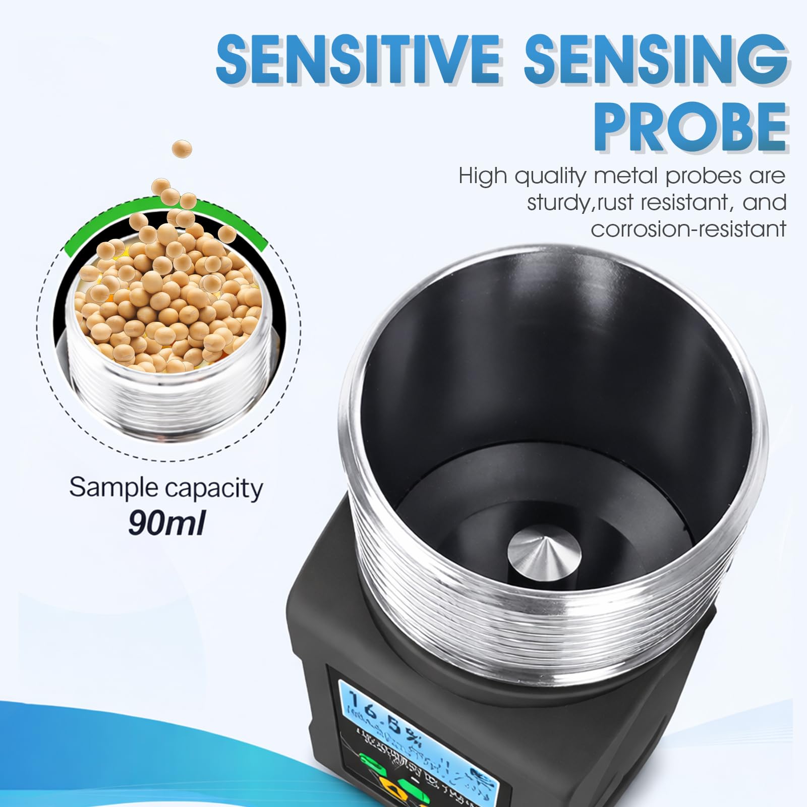 Misuratore di umidità portatile per cereali (40 tipi di cereali) Misuratore di umidità per cereali Uscita vocale multilingue, display LCD e memorizzazione dei dati. Adatto per colture quali mais