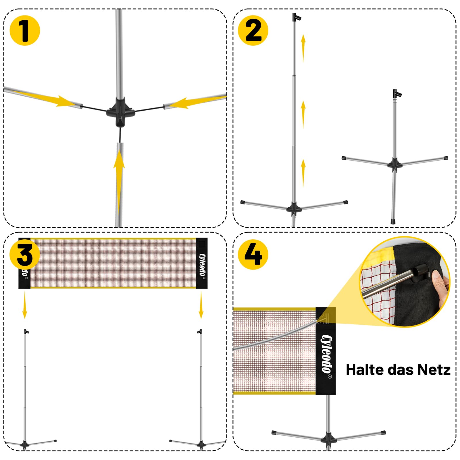 Tragbares Badminton-Netz-Set, höhenverstellbar, 5 m langes, faltbares Netz für Pickleball, Volleyball, einfach aufzubauendes Sportnetz mit Stangen