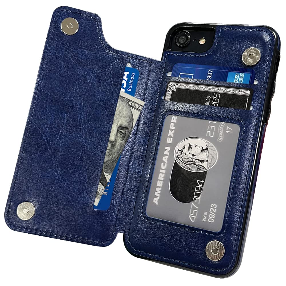 Wallet Case iPhone SE (2020) with Card Holder Cover Cell Phone Leather  Protective Purse Inch Blue