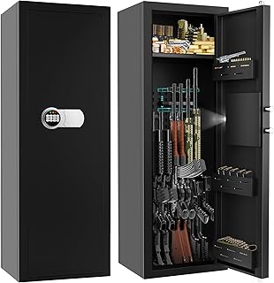 Large Gun Safe for 6-8 Guns, Fireproof Gun Safes for Home Rifle and Pistols, Rifle Safes for Home with Easy Set up Combination&Spare Keys, Anti-theft Lock&Alarm, Adjustable Racks, Silent Mode - Sapekity