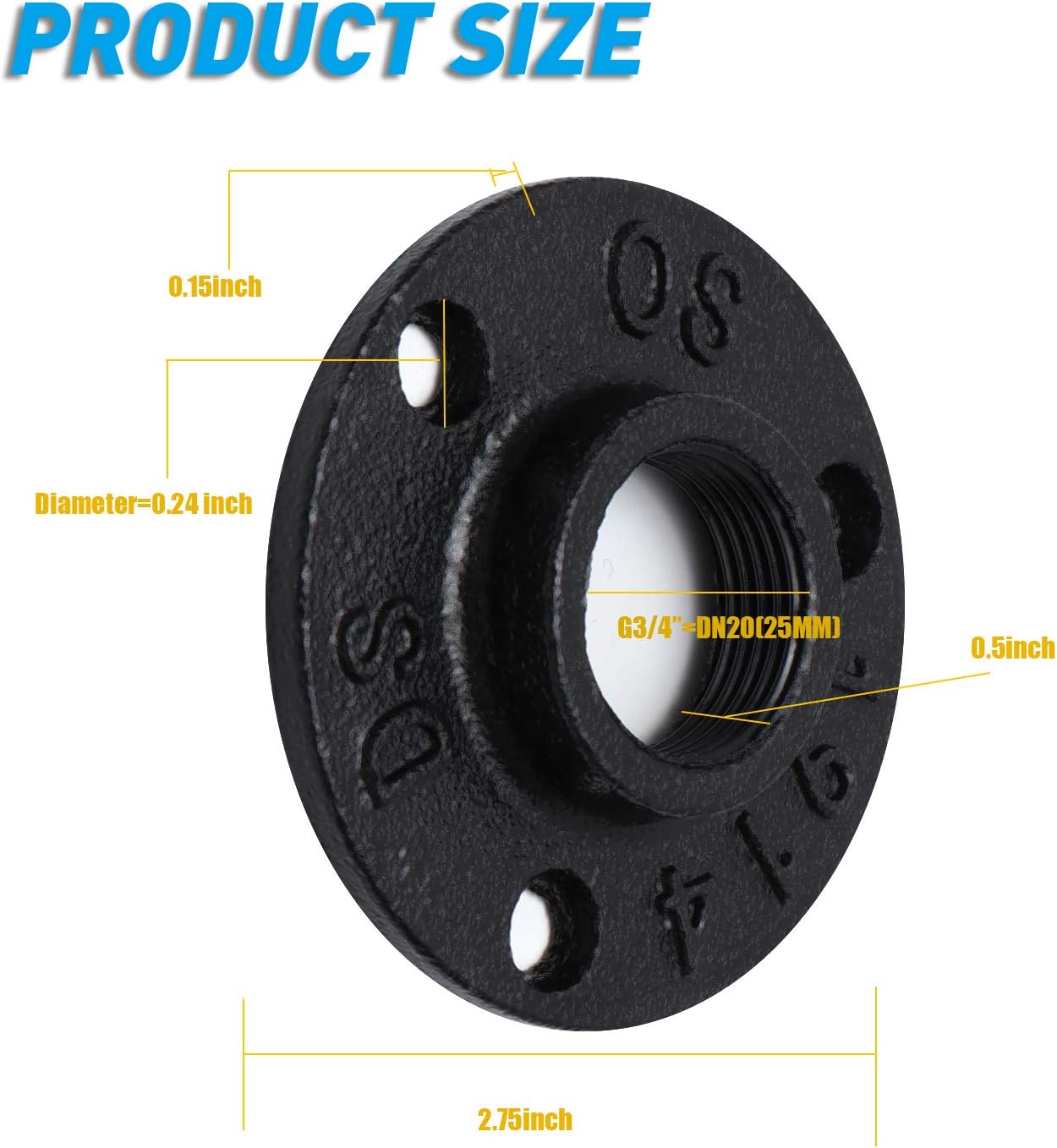 3/4" Antirust Black Painted Floor Flange, Malleable iron Pipe Fittings for Industrial vintage style, Flanges with Threaded Hole for DIY Project/Furniture/Shelving Decoration (20, 3/4")