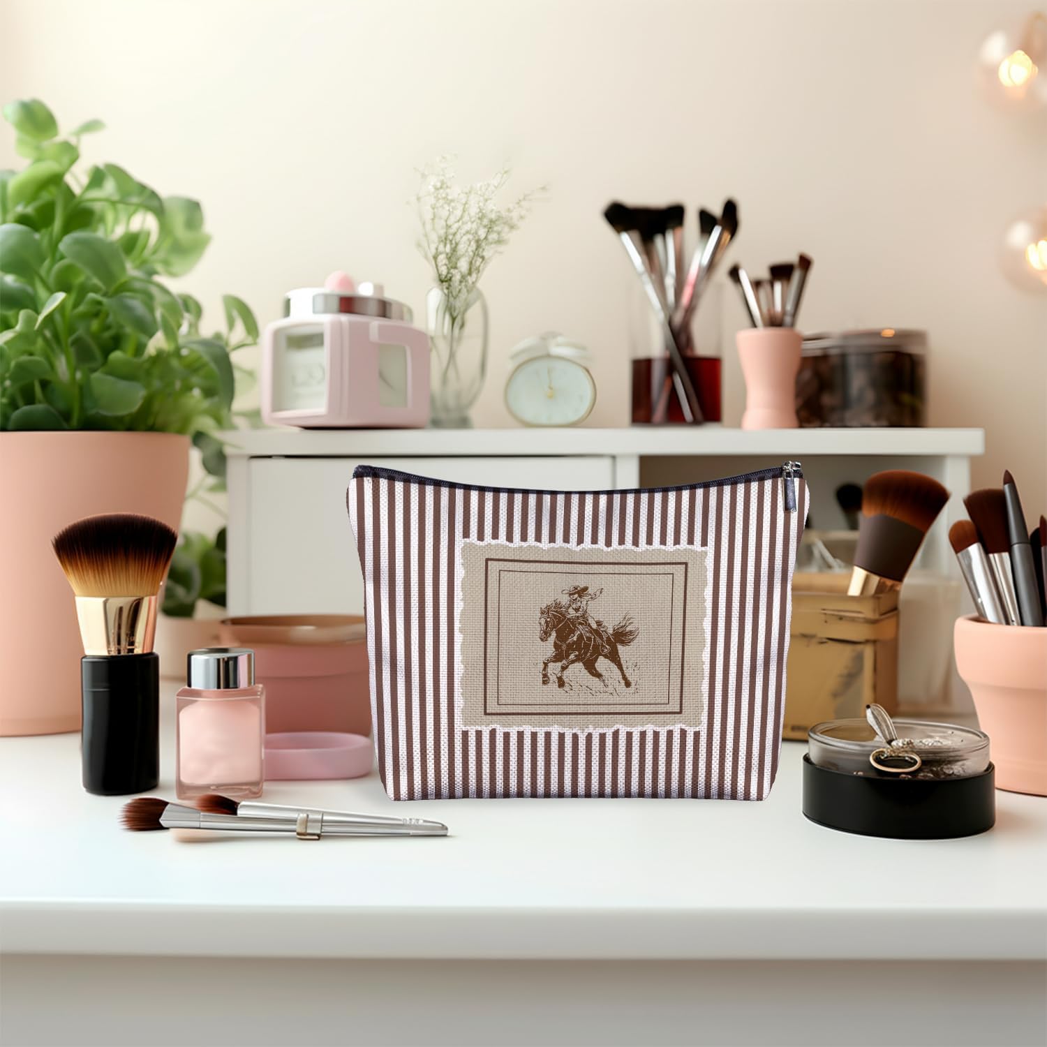 Vintage Western Rodeo Cowgirl Makeup Bag, Cowgirl Gifts for Women, Country Western Gifts, Retro Striped Southwestern Makeup Zipper Pouch