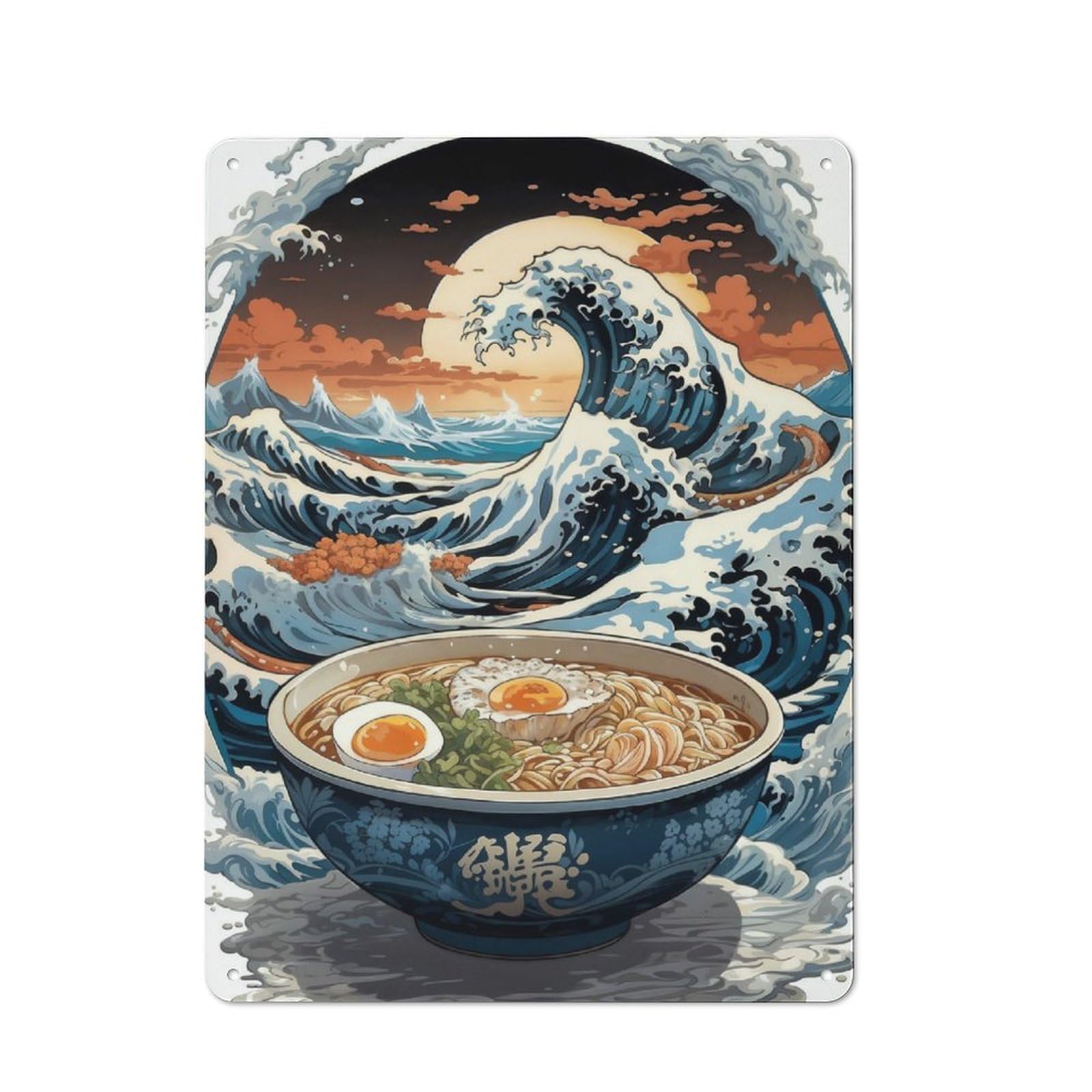 Junmoney Grate Ramen Wave Tsunami Metal Plaque 40X30cm With For Garage Wall, Rustic Decor, For Winter Interiors And Metal Sign Collectors