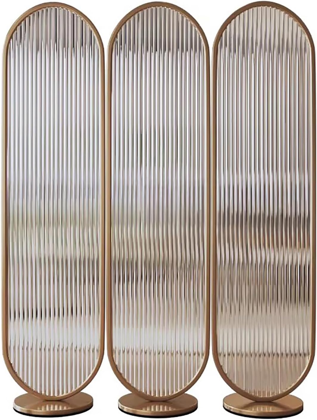 Modern Arched Glass Room Divider,folding Ribbed Glass Privacy Screen,freestanding Room Partition With Metal Stand,decorative Wall Dividers For Home Office Bedroom(17.7"W x 70.8"H, Gold 3 Panels)