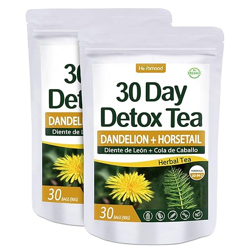 Te de Diente de Leon - Té de diente de león de limpieza de 30 días, bolsas de té de hierbas naturales Herbmood para Perder Peso, 30 unidades