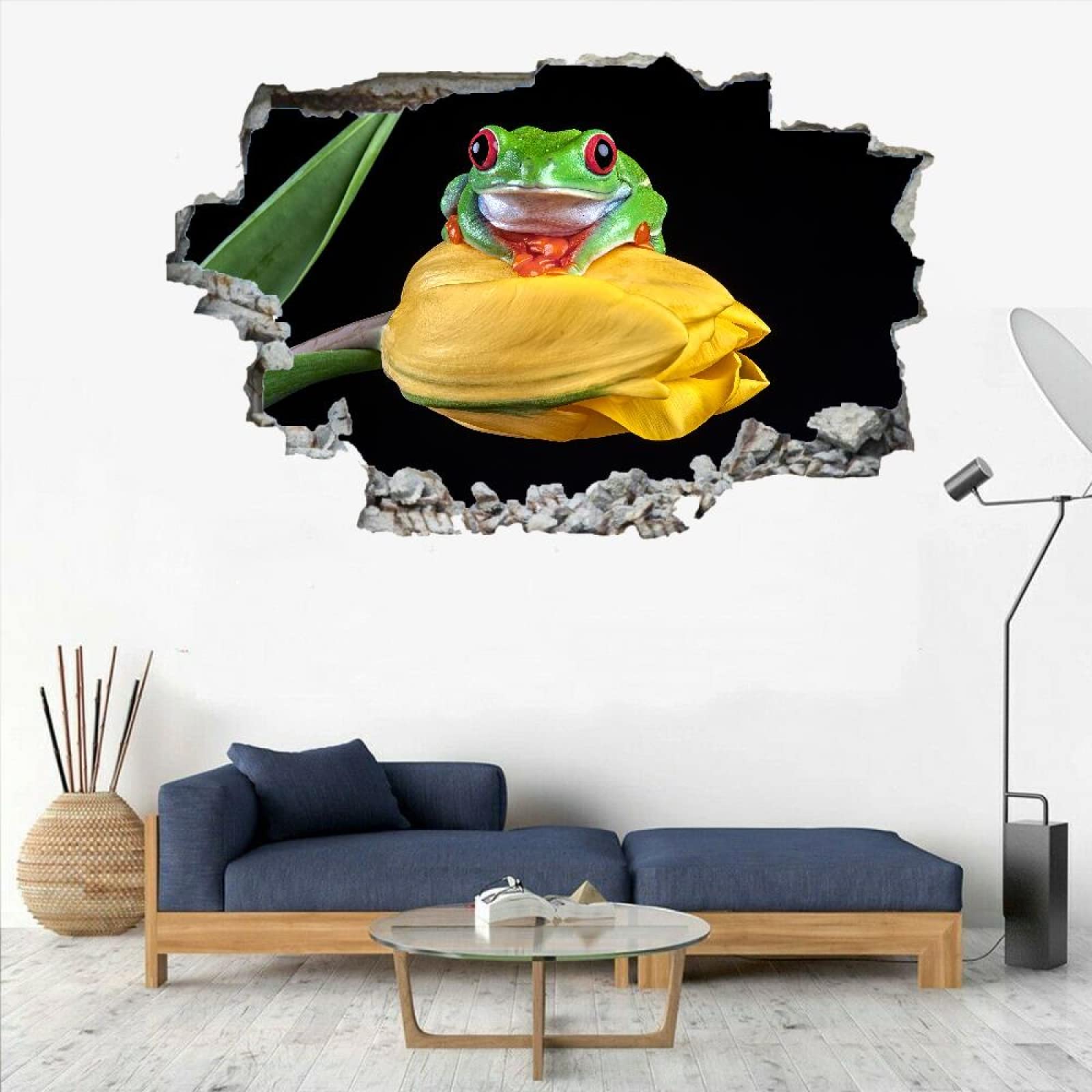 Rana Adesivo Da Parete 3D Rimovibile Fiore Decorazione Da Parete, Pavimento, Soffitto, Decalcomania Fracassata, Decorazione Artistica Pianta Per Soggiorno, Murale 80x120cm