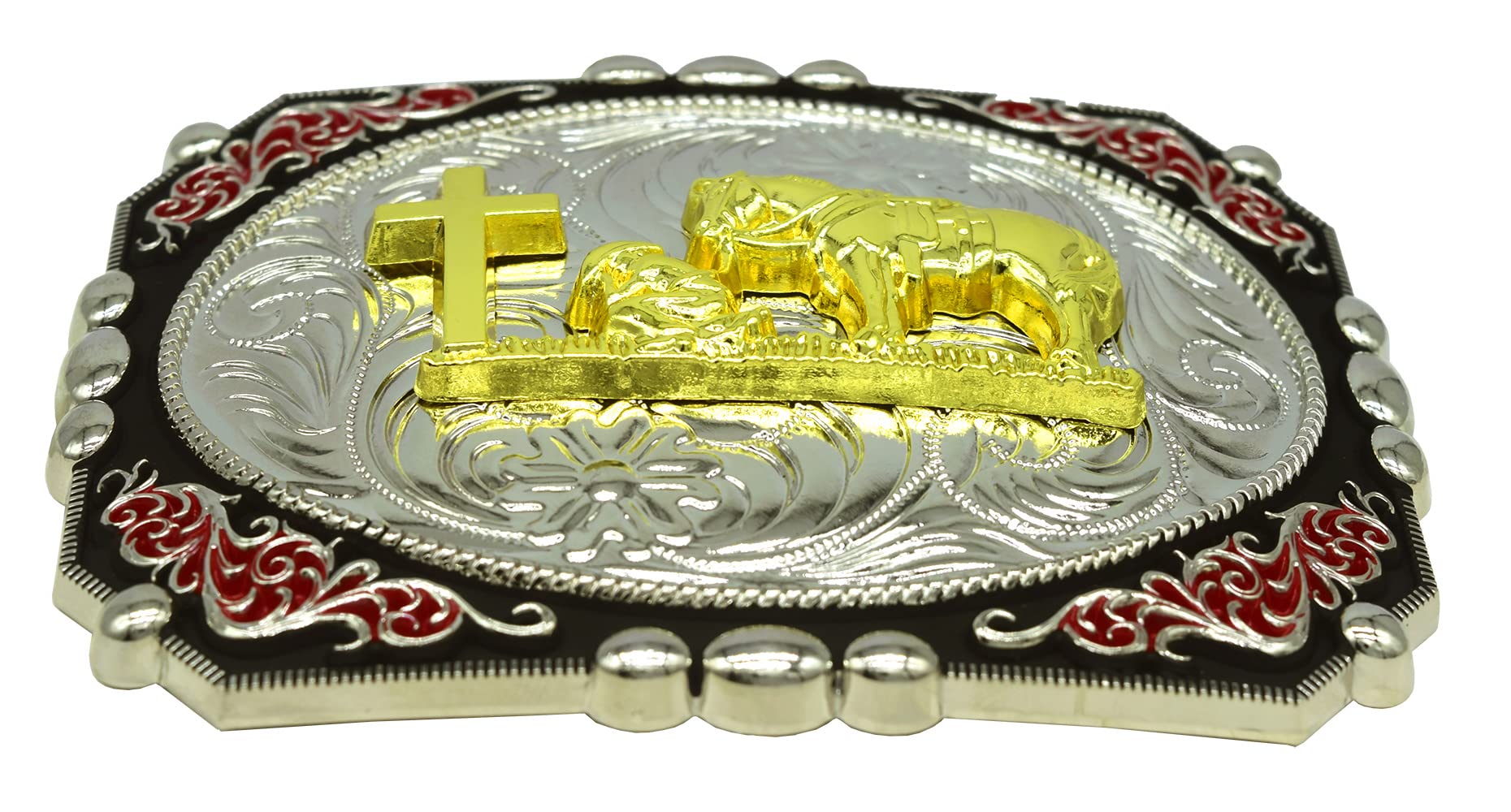 Moranse Religión Cross Cowboy De Rodillas Oración Y Caballo Diseño Hebillas De Cinturón, Flor de vaquero rezando, Medium