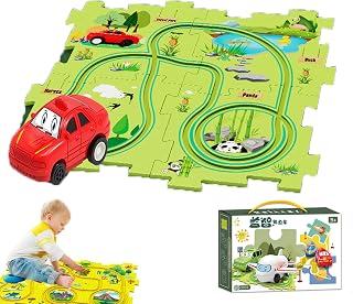 DIY Assembling Electric Trolley, 2024new Toddler Puzzle Track Play Set with Vehicles, Puzzle Track Car Playset, Birthday Gift for Kids Ages 3+, Enhance Parent Child Relationship (Land Series)