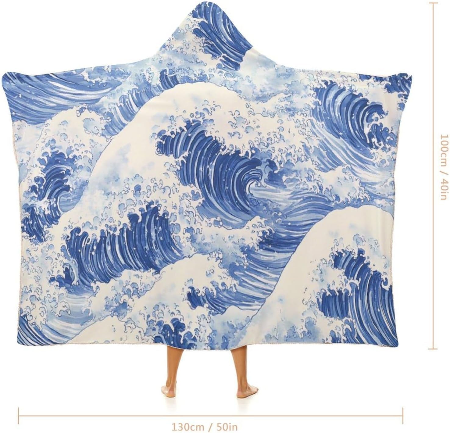 Japanese Ocean Waves Fashion Wearable Blanket Hoodie Fleece Throw Cloak Robe Unisex