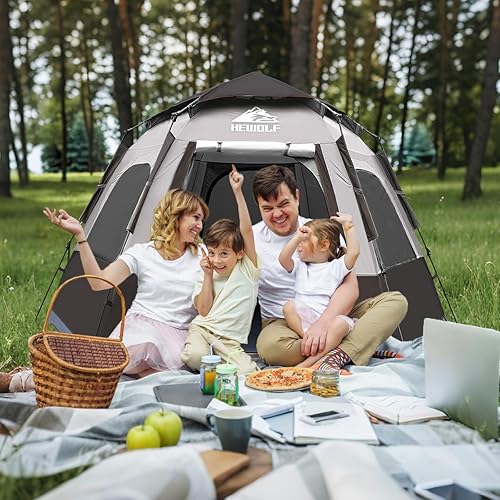 Miniatura 6 de Hewolf Tienda de campaña para 234 personas, tienda de campaña impermeable de 2 puertas con fácil instalación  Diseño de cúpula hexagonal de 3