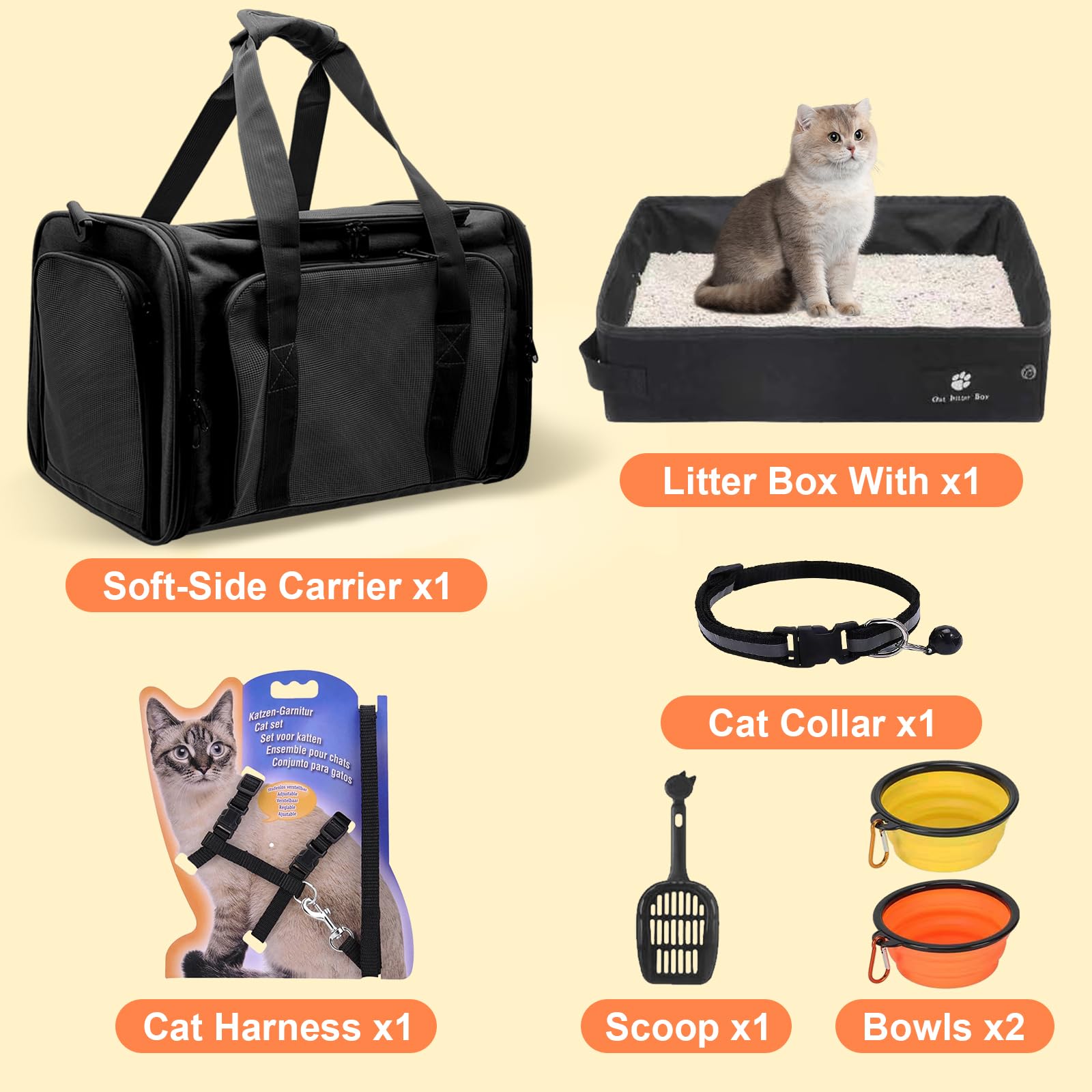 Transportador para gatos con caja de arena, transportador de viaje para gatos de lado suave y plegable, apto para gatos o gatitos de hasta 20 libras, 17 x 11.8 x 11.8 pulgadas, bolsa de transporte