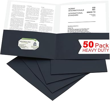 Zzrywuty 50 Packs Two Pocket File Folders with Business Card Slot,Letter Size,Holds 100 Sheets for School,Office,Business,Black