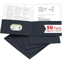 Zzrywuty 50 Packs Two Pocket File Folders with Business Card Slot,Textured Paper,Letter Size,Holds 100 Sheets for School,Office,Business,Black