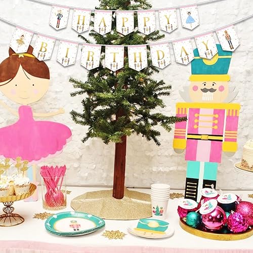 Vista 9 de Cartel de cumpleaños de cascanueces para niños y adultos, suministros de fiesta, decoración para cumpleaños de invierno y ballet, rey ratón