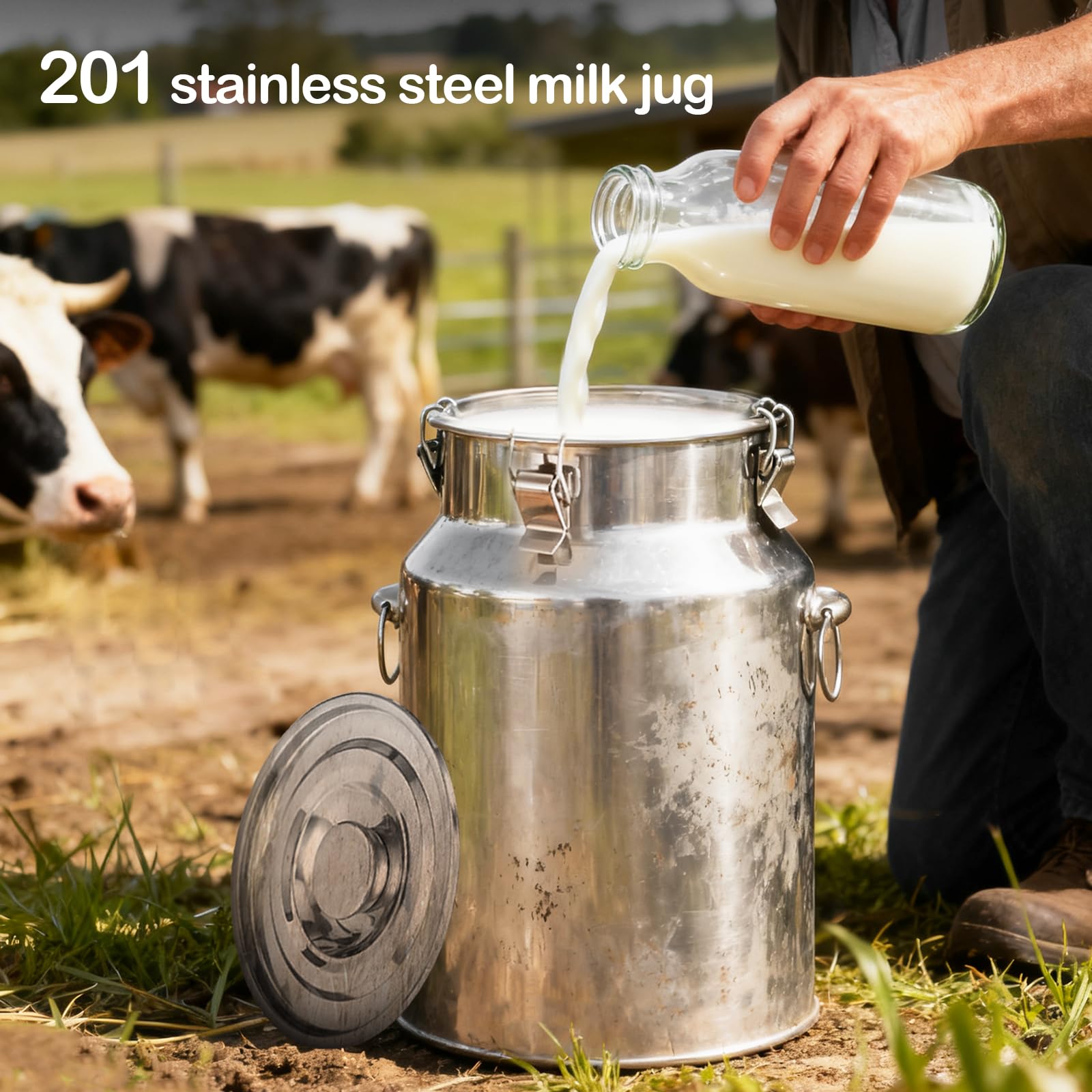 Pot à Lait en Acier inoxydable, Seau à Lait de 9 Litres avec Couvercle Hermétique, Bidon à Laits pour Vin, l'huile, Liquides et Solides en Cuisine, Pot à Laits pour Transport ou Stockage