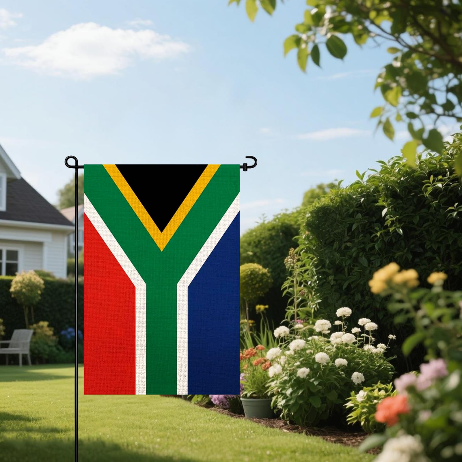AGAS - Bandera De Sudáfrica De 12 X 18 Pulgadas, Poste De Madera De 24 Pulgadas, 100% Poliéster Para Exteriores, Doble Costura, Mini Bandera Sudafricana De Mano