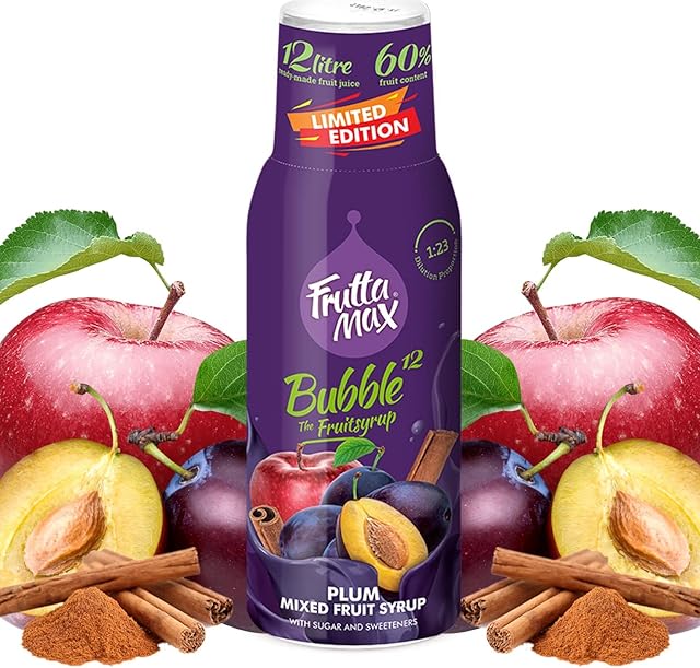 FruttaMax - Koncentrat Syropu Owocowego | Mniej cukru | z 60% zawartością owoców | Nadaje się do automatu sodowego 500 ml (Śliwka-Cynamon-Jabłko)