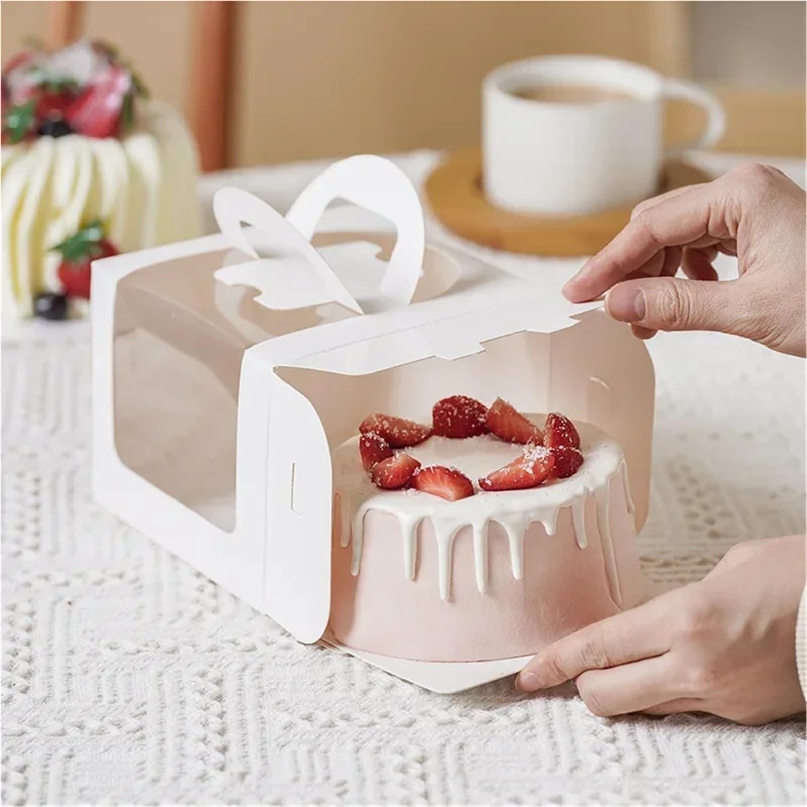 Caja embalaje 10pcs White Cake Box With Handle DIY Paper Boxes For Muffin Dessert Packaging Baking para tartas(15x15x15CM)