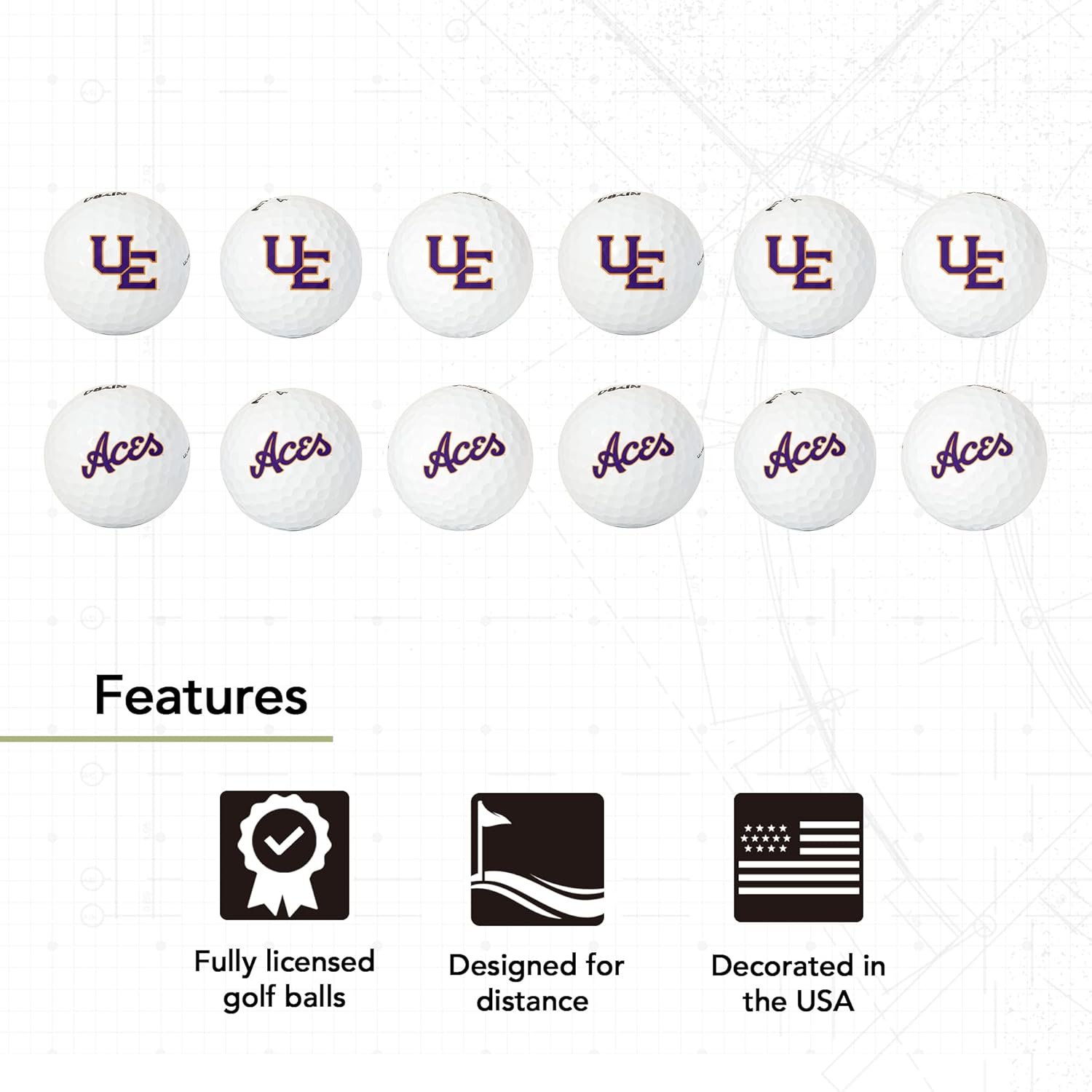 Desert Cactus University of Evansville Golf Balls 12 Pack – UE Purple Aces Full Color Dozen – Officially Licensed Sport Team Accessory