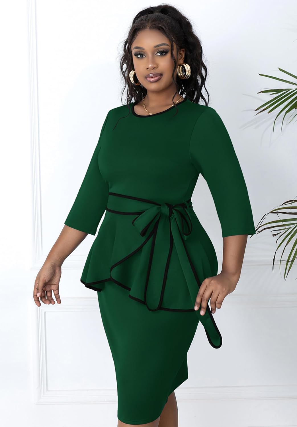 FANDEE Women's Bodycon Dress Elegant Peplum Dresses for Women Wear to Work Church Pencil Dress - Image 3