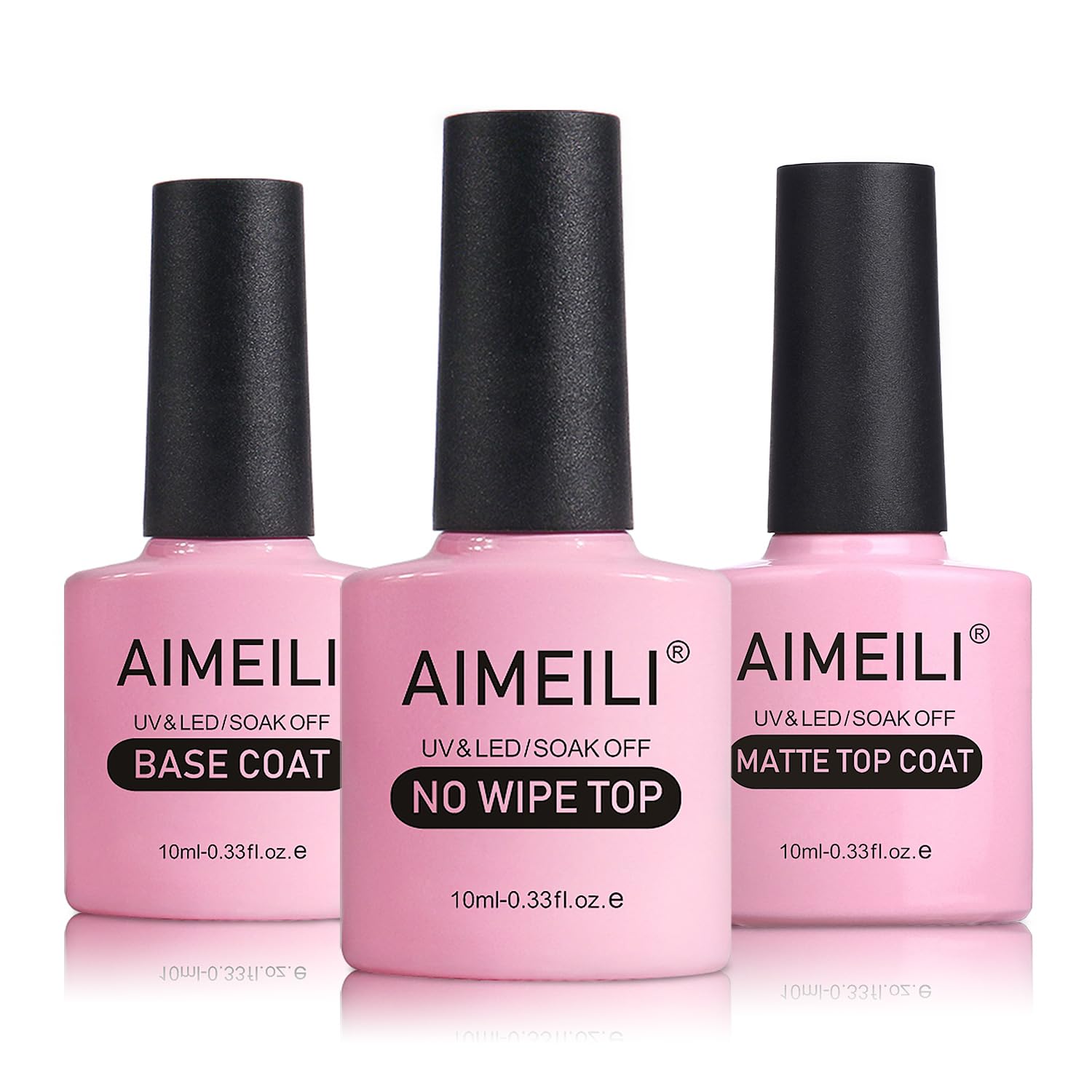 AIMEILI No Wipe Top Coat Ulepszona formuła Lakier Bazowy Matte Top Coat Set UV LED Soak Off Żelowy Lakier do Paznokci 3szt